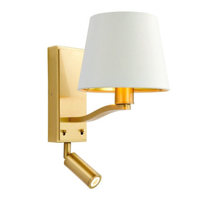 Wall Light Satin Brass Plate & Vintage White Fabric 40W E14 & 3W Led - image 1