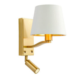 Wall Light Satin Brass Plate & Vintage White Fabric 40W E14 & 3W Led