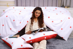 Ameha Printed Duvet Cover 3 Piece Set With Matching Pillowcase Red & White Dotted Design Double Size (200X200Cm) - thumbnail 9