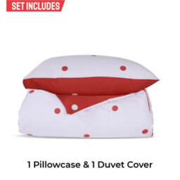 Ameha Printed Duvet Cover 3 Piece Set With Matching Pillowcase Red & White Dotted Design Double Size (200X200Cm) - thumbnail 4