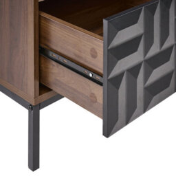 Wyld and Coco Heritagecraft Bedside Table, Dark Brown Mdf, Metal Legs, Geometric Drawer, Open Shelf - W50 X D40 X H60Cm - thumbnail 7