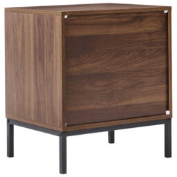 Wyld and Coco Heritagecraft Bedside Table, Dark Brown Mdf, Metal Legs, Geometric Drawer, Open Shelf - W50 X D40 X H60Cm - thumbnail 6
