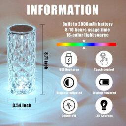 Crystal Touch Table Lamp Usb Rechargeable Night Light - thumbnail 3