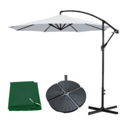 Sundaze 3M Grey Garden Cantilever Banana Parasol Umbrella Crank Hanging Patio With Base Weights & Cover - thumbnail 1