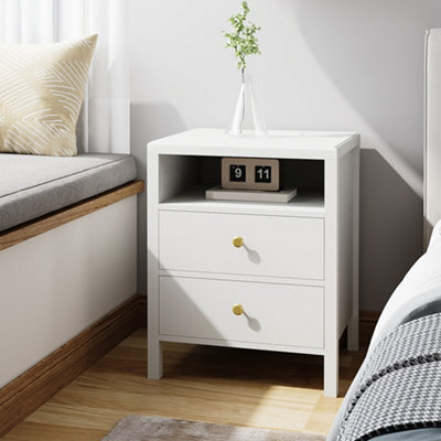 Living And Home Set Of 2 White Bedside Tables With Charging Station & Drawers - image 1