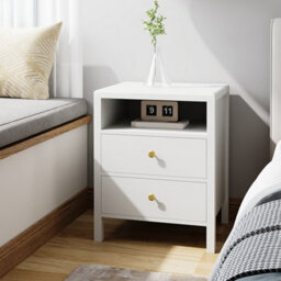 Living And Home Set Of 2 White Bedside Tables With Charging Station & Drawers - thumbnail 1