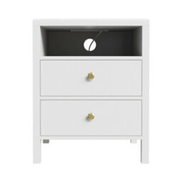 Living And Home Set Of 2 White Bedside Tables With Charging Station & Drawers - thumbnail 2