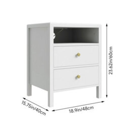 Living And Home Set Of 2 White Bedside Tables With Charging Station & Drawers - thumbnail 5