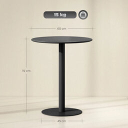 Dining Table, 60 Cm Round Kitchen Table For 2 With Steel Base, Black - thumbnail 2