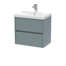 Nuie Havana Wall Hung 2 Drawer Vanity Basin Unit & Thin-Edge Ceramic Basin, Modern Sink Vanity Unit In Coastal Grey With White - thumbnail 5