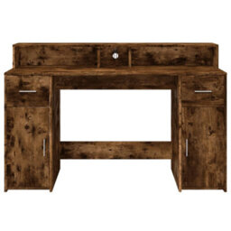 Berkfield Desk With Led Lights Smoked Oak 140X55X91 Cm Engineered Wood - thumbnail 6