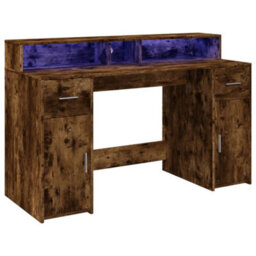 Berkfield Desk With Led Lights Smoked Oak 140X55X91 Cm Engineered Wood - thumbnail 3