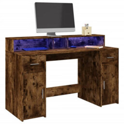 Berkfield Desk With Led Lights Smoked Oak 140X55X91 Cm Engineered Wood - thumbnail 1