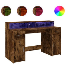 Berkfield Desk With Led Lights Smoked Oak 140X55X91 Cm Engineered Wood - thumbnail 2