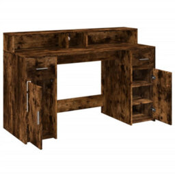 Berkfield Desk With Led Lights Smoked Oak 140X55X91 Cm Engineered Wood - thumbnail 9