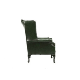 Chesterfield High Back Wing Chair Antique Green Real Leather Bespoke In Mallory Style - thumbnail 6