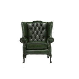 Chesterfield High Back Wing Chair Antique Green Real Leather Bespoke In Mallory Style - thumbnail 2
