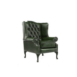 Chesterfield High Back Wing Chair Antique Green Real Leather Bespoke In Mallory Style - thumbnail 3