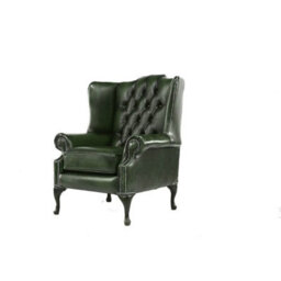 Chesterfield High Back Wing Chair Antique Green Real Leather Bespoke In Mallory Style - thumbnail 4
