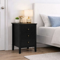 Birlea Emerson 3 Drawer Bedside Cabinet Chest Table Black - thumbnail 1