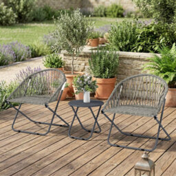 Outsunny Outdoor Bistro Set, Folding Table And Rattan Chairs For 2, Grey - thumbnail 9