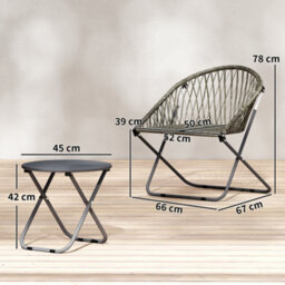 Outsunny Outdoor Bistro Set, Folding Table And Rattan Chairs For 2, Grey - thumbnail 3