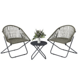 Outsunny Outdoor Bistro Set, Folding Table And Rattan Chairs For 2, Grey - thumbnail 2