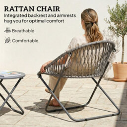 Outsunny Outdoor Bistro Set, Folding Table And Rattan Chairs For 2, Grey - thumbnail 6