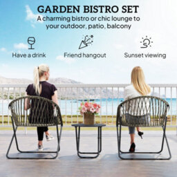 Outsunny Outdoor Bistro Set, Folding Table And Rattan Chairs For 2, Grey - thumbnail 4