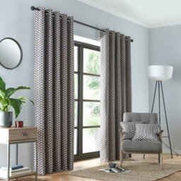 Fusion Prado Geometric Print Light Filtering Pair Of Grey Eyelet Curtains - thumbnail 1