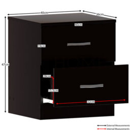 Lassic Vida Designs Riano Black 2 Drawer Bedside Chest (H)470mm (W)400mm (D)360mm - thumbnail 2