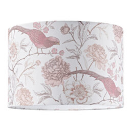 Happy Homewares Traditional Cotton Lamp Shade With Pink Long Tailed Birds And Floral Decor