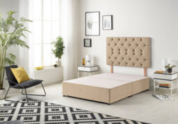 "Somnior Beds Premier 4Ft6 Double Divan Bed Base With 30"" Tufted Headboard - Plush Velvet, Beige" - thumbnail 1