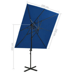 Berkfield Cantilever Umbrella With Double Top Azure Blue 250X250 Cm - thumbnail 8