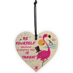 Red Ocean Be Yourself Hanging Wooden Heart Flamingo Art Party Gift For Women Decoration Inspirational Present - thumbnail 5