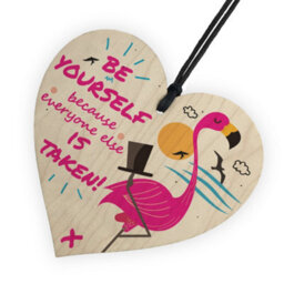 Red Ocean Be Yourself Hanging Wooden Heart Flamingo Art Party Gift For Women Decoration Inspirational Present - thumbnail 6