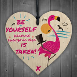 Red Ocean Be Yourself Hanging Wooden Heart Flamingo Art Party Gift For Women Decoration Inspirational Present