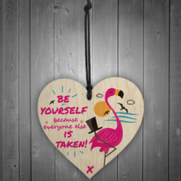 Red Ocean Be Yourself Hanging Wooden Heart Flamingo Art Party Gift For Women Decoration Inspirational Present - thumbnail 2