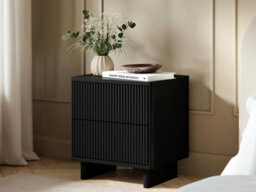 Solace+Co Velmor 2 Drawer Ribbed Bedside Tables, Set Of 2, Black - thumbnail 2