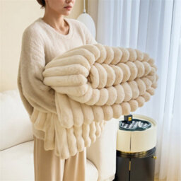 Living And Home Luxurious Elegant Fluffy Comfortable Striped Throw Blanket Beige 150Cm W X 100Cm D
