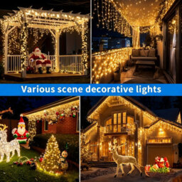 Living And Home 800 Warm Yellow Led Solar Powered Icicle Light String With Remote Control, Multi Functional Timer Outdoor String Light ,20M - thumbnail 1