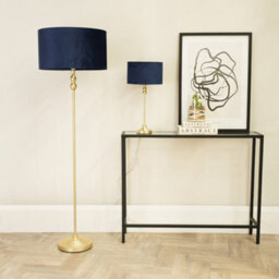 Valuelights Maggie Gold Candlestick Floor Lamp With Navy Blue Velvet Lamp Shade - thumbnail 4