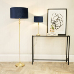 Valuelights Maggie Gold Candlestick Floor Lamp With Navy Blue Velvet Lamp Shade - thumbnail 3