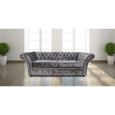 Chesterfield 3 Seater Senso Fossil Grey Velvet Fabric Sofa In Balmoral Style - image 1