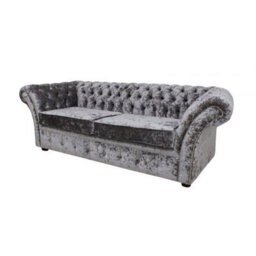 Chesterfield 3 Seater Senso Fossil Grey Velvet Fabric Sofa In Balmoral Style - thumbnail 3