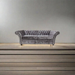 Chesterfield 3 Seater Senso Fossil Grey Velvet Fabric Sofa In Balmoral Style - thumbnail 4