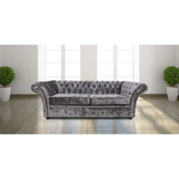 Chesterfield 3 Seater Senso Fossil Grey Velvet Fabric Sofa In Balmoral Style - thumbnail 1