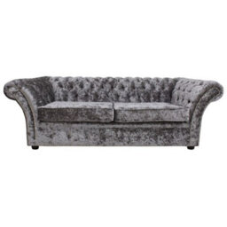 Chesterfield 3 Seater Senso Fossil Grey Velvet Fabric Sofa In Balmoral Style - thumbnail 2