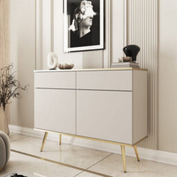 Arte Elegant Neutrality: Oro Sideboard Cabinet 1070mm X 850mm X 390mm In Beige With Gold Legs - thumbnail 2