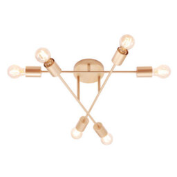 Happy Homewares Industrial Designer Styled Satin Gold Ceiling Light With Straight Metal Arms